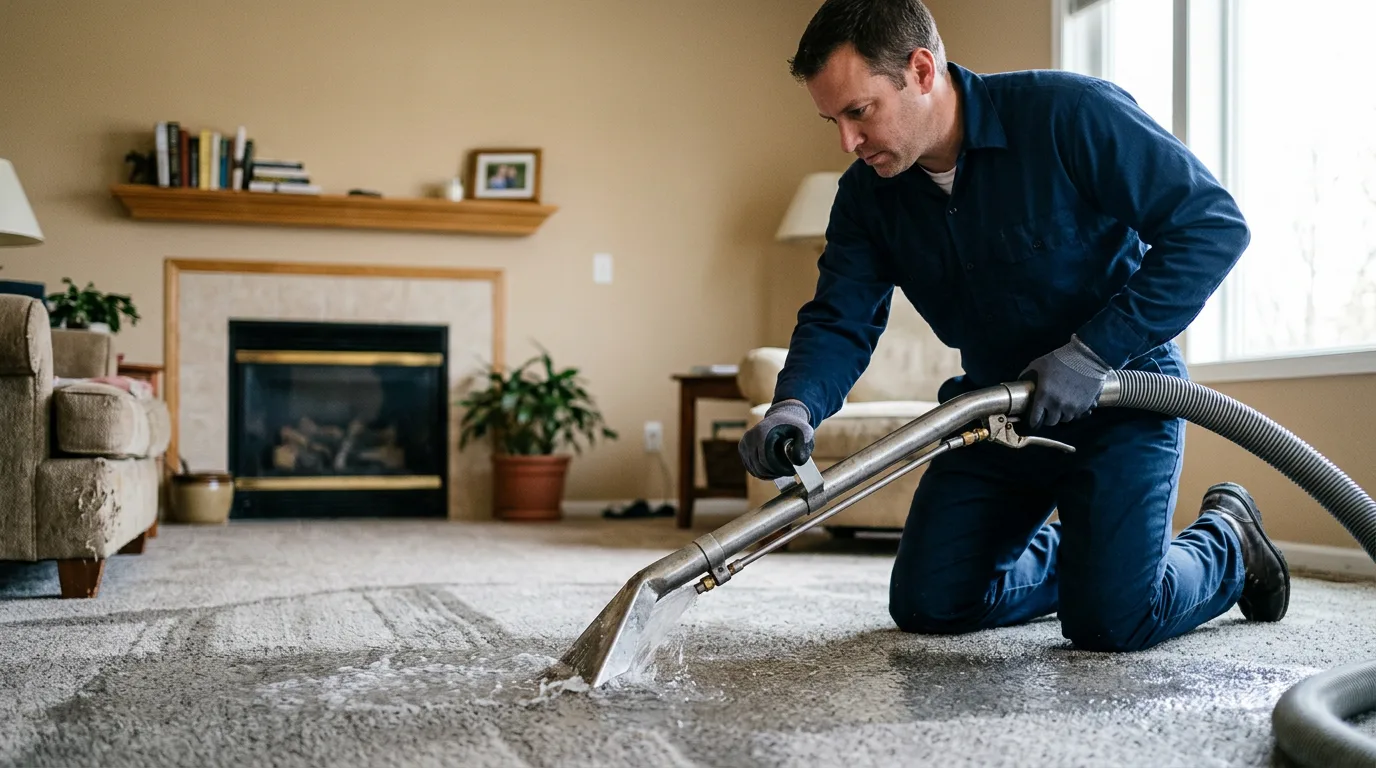 Water damage restoration technician working near Shade, OH